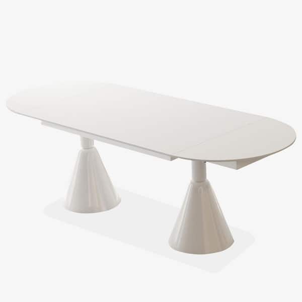 THE RIGHT PATH Modern Dining Table Rectangle, White Stone Top, 35.4  in. W 94.4  in. D, Double Pedestal, Dining Table Seats 10+ People.