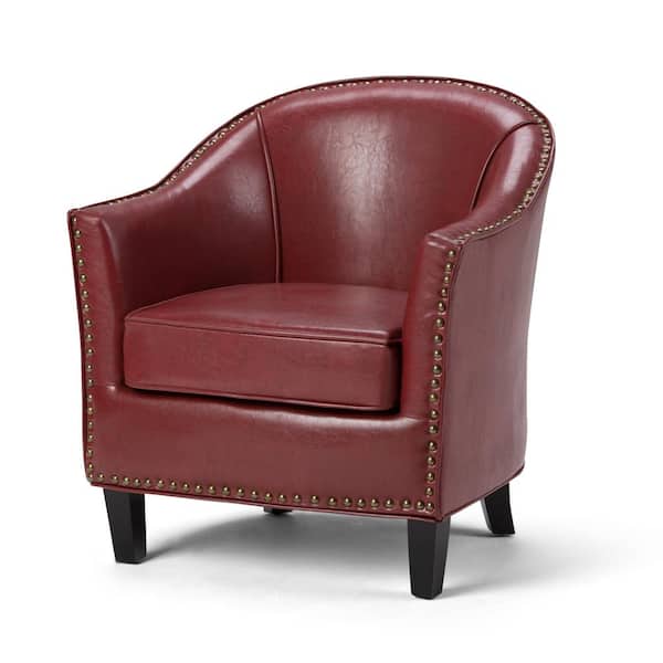 Simpli Home Kildare Transitional 29 in. Wide Tub Arm Chair in Radicchio Red Bonded Leather