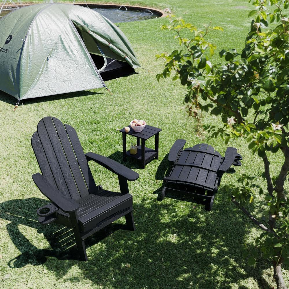 LUE BONA Black HIPS Plastic Folding Adirondack Chair (2-Pack
