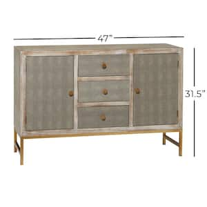 47 in. W Brown Metal Snakeskin Inspired 3 Drawers and 2 Doors Cabinet