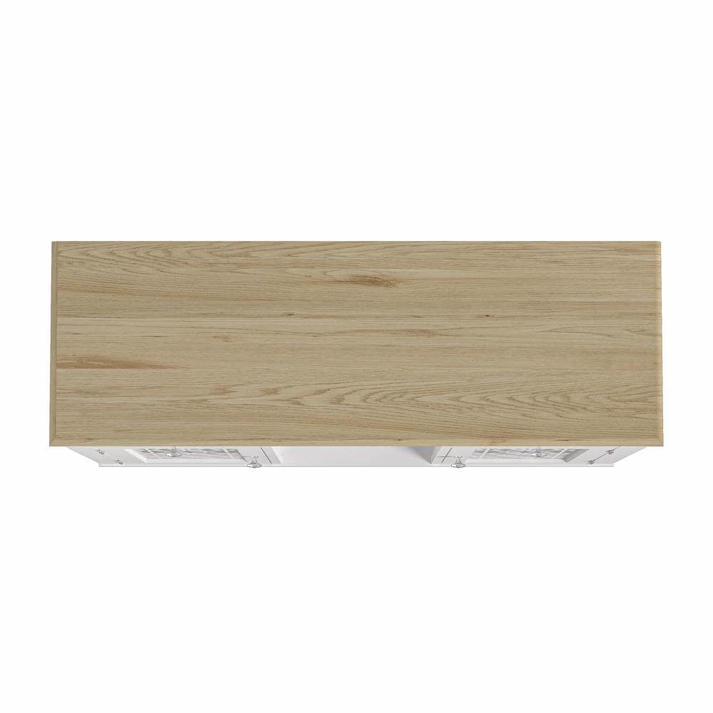 Festivo 47" White Wine Cabinet with Glass Doors and Wood Top