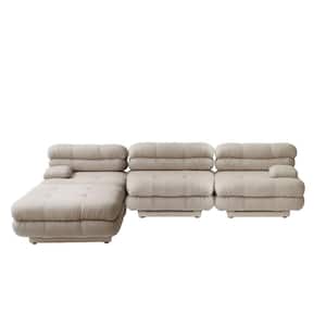 109.83 in. Square Arm Teddy Velvet 4-piece Deep Seat Modular Sectional Sofa with Adjustable Armrest in. Light Brown