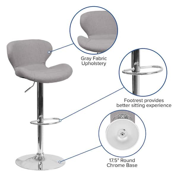 Flash Furniture Adjustable Height Gray Cushioned Bar Stool CH321GYFAB - The Home  Depot