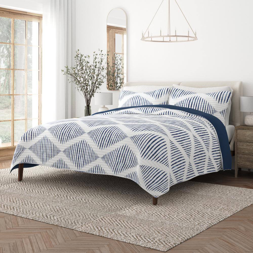 Navy and Beige Reversible Microfiber Twin Quilt Set