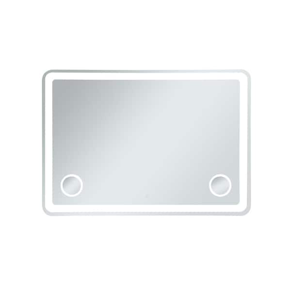 Unbranded Timeless Home 60 in. W x 42 in. H Modern Rectangular Metal Framed Magnifying LED Bathroom Vanity Mirror in Glossy White