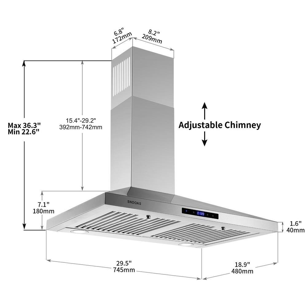 30 Inch Stainless Steel Wall Mounted Range Hood with Touch Control