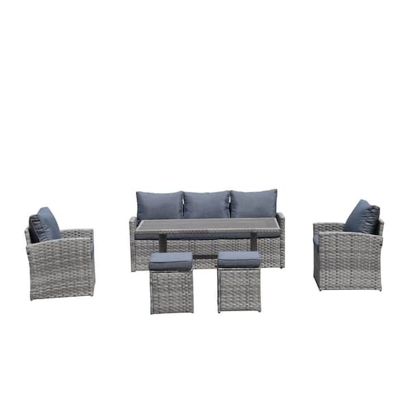 ATHMILE 6-Piece Light Gray Wood Top Table Set Seats 7