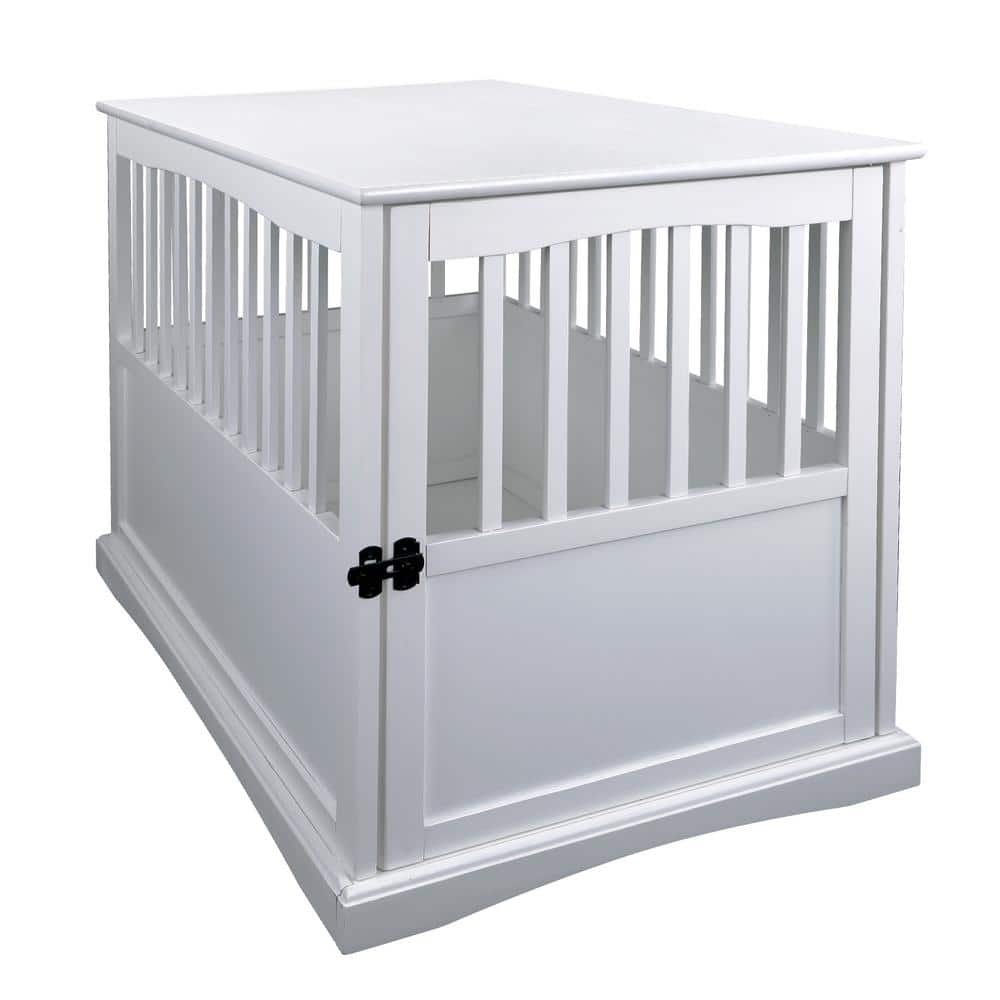 Large White Solid Wood Pet Crate End Table
