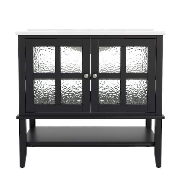 36 in. Freestanding Black Bath Vanity with White Ceramic Top Unassembled
