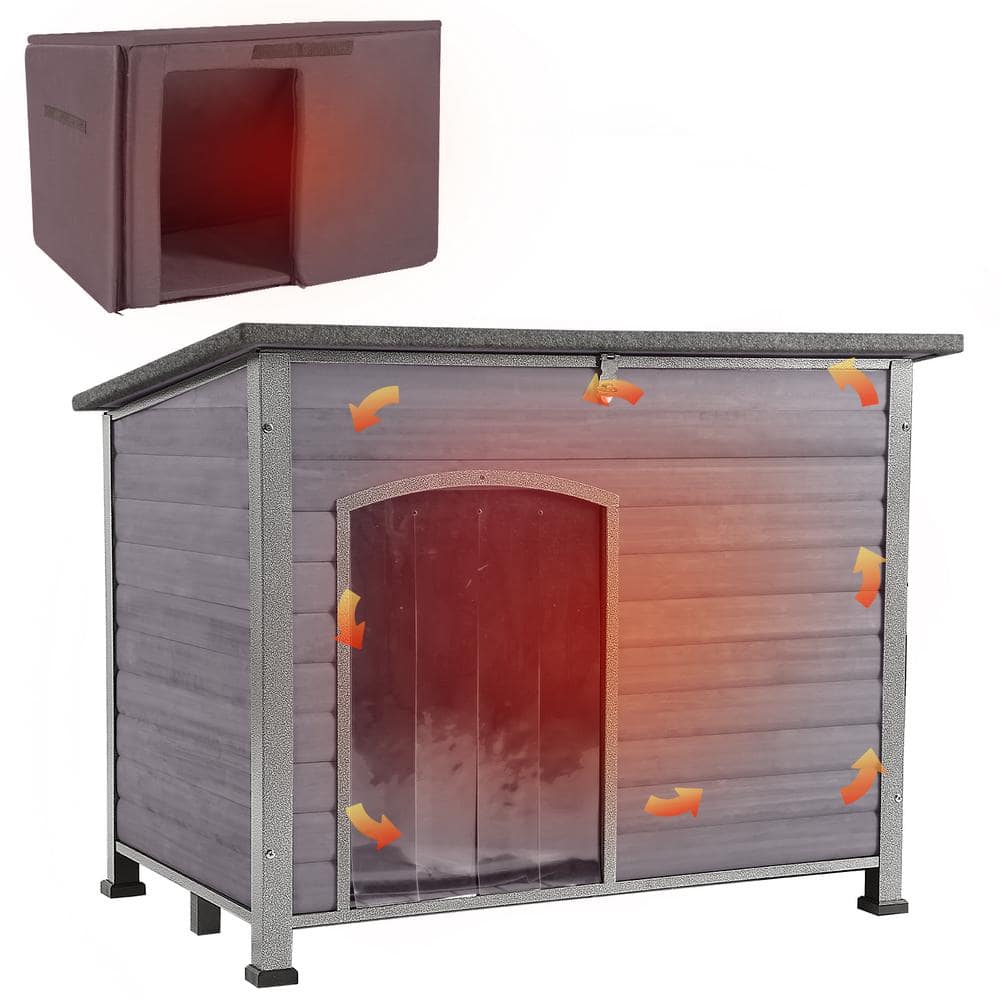 Medium Insulated Outdoor Dog House with Liner Inside Waterproof Roof, Gray