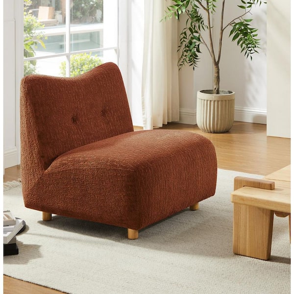 Mellow Caramel Fabric Armless Accent Slipper Chair with Wood Legs