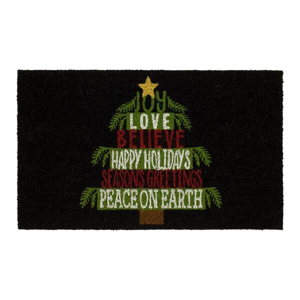 Home Accents Holiday Holiday Tree Words 18 in. x 30 in. Coir Door Mat