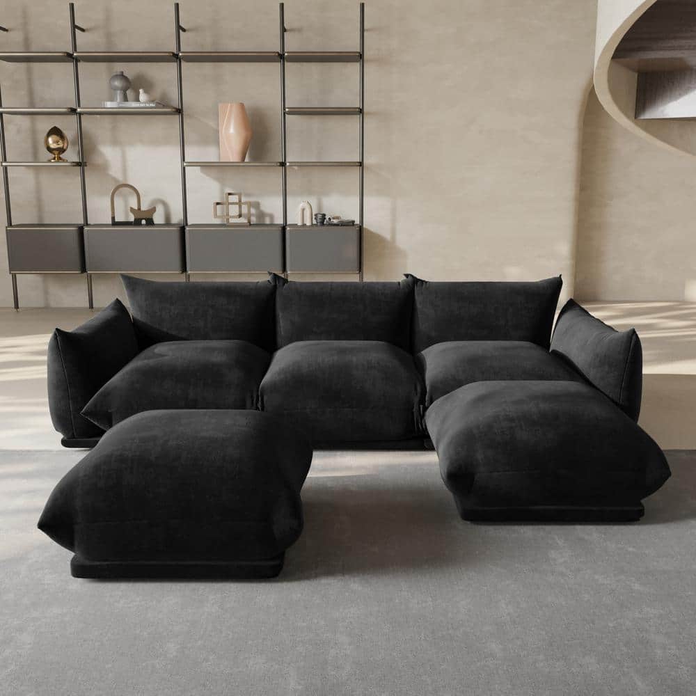 Lawson Convertible 104 in. Flared Arm Chenille Modular Sofa Marenco Couch 3-Seat with Ottomans in. Black for Living Room price history on PriceWatchPro