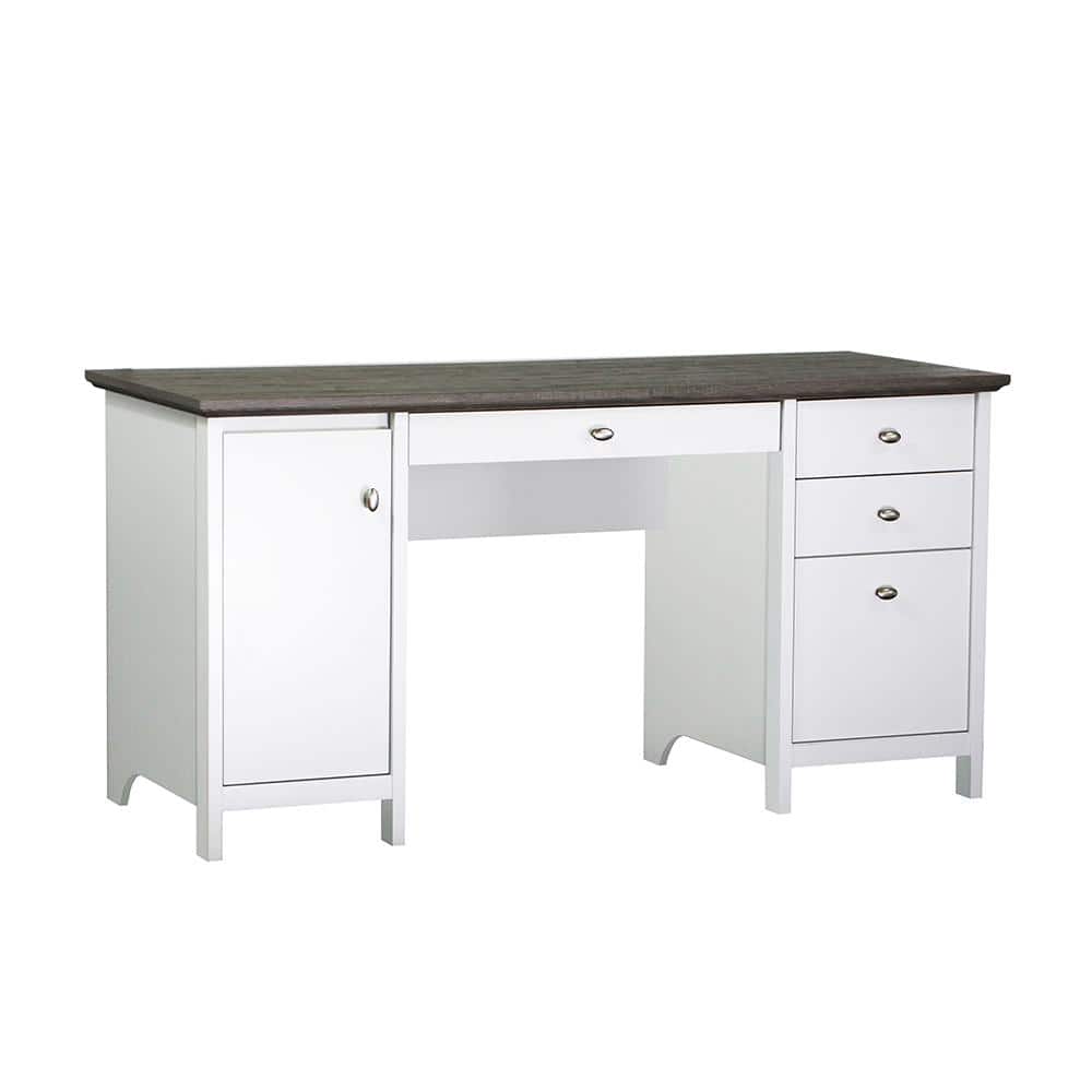 SAINT BIRCH Olivia 59.5 in. Gray Oak and White Wood 4-Drawer Writing Desk  SBOV1125WDWG - The Home Depot