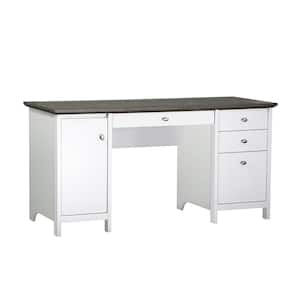 Olivia 59.5 in. Gray Oak and White Wood 4-Drawer Writing Desk