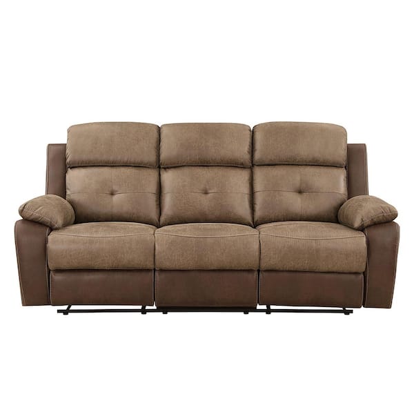 Lazzara Anslee 84 in. W Straight Arm Microfiber Rectangle Manual Double Reclining Sofa in Brown