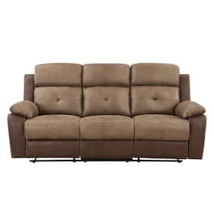 Anslee 84 in. W Straight Arm Microfiber Rectangle Manual Double Reclining Sofa in Brown