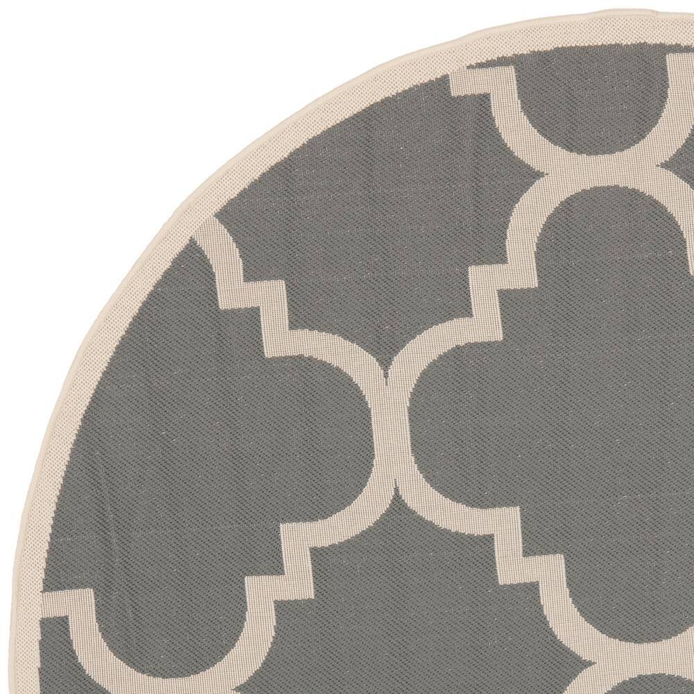 Gray Round Synthetic Flat Woven Outdoor Area Rug
