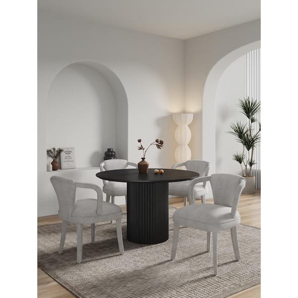 Manhattan Comfort Hathaway and Palmer 5-Piece Round Black and Silver Lining Ash Wood Top Dining Room Set Seats 4