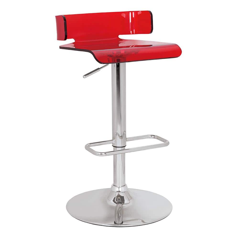 Rania Red and Chrome Adjustable Swivel Acrylic Bar Stool