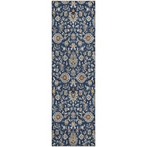 Mayfield Premium Machine Washable Abstract AMF2192 Navy 2 ft. x 7 ft. Runner Rug