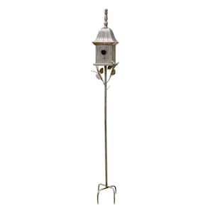 64.5 in. Tall Iron Birdhouse Stake in Antique Silver "Ava"