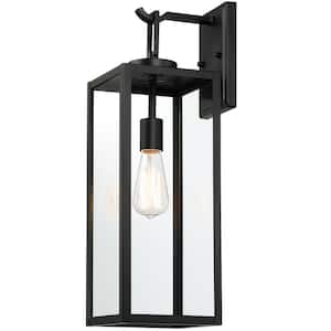 22 in.1-Light Matte Black Hardwired Large Outdoor Wall Lantern Sconce Classic Cage with Clear Glass