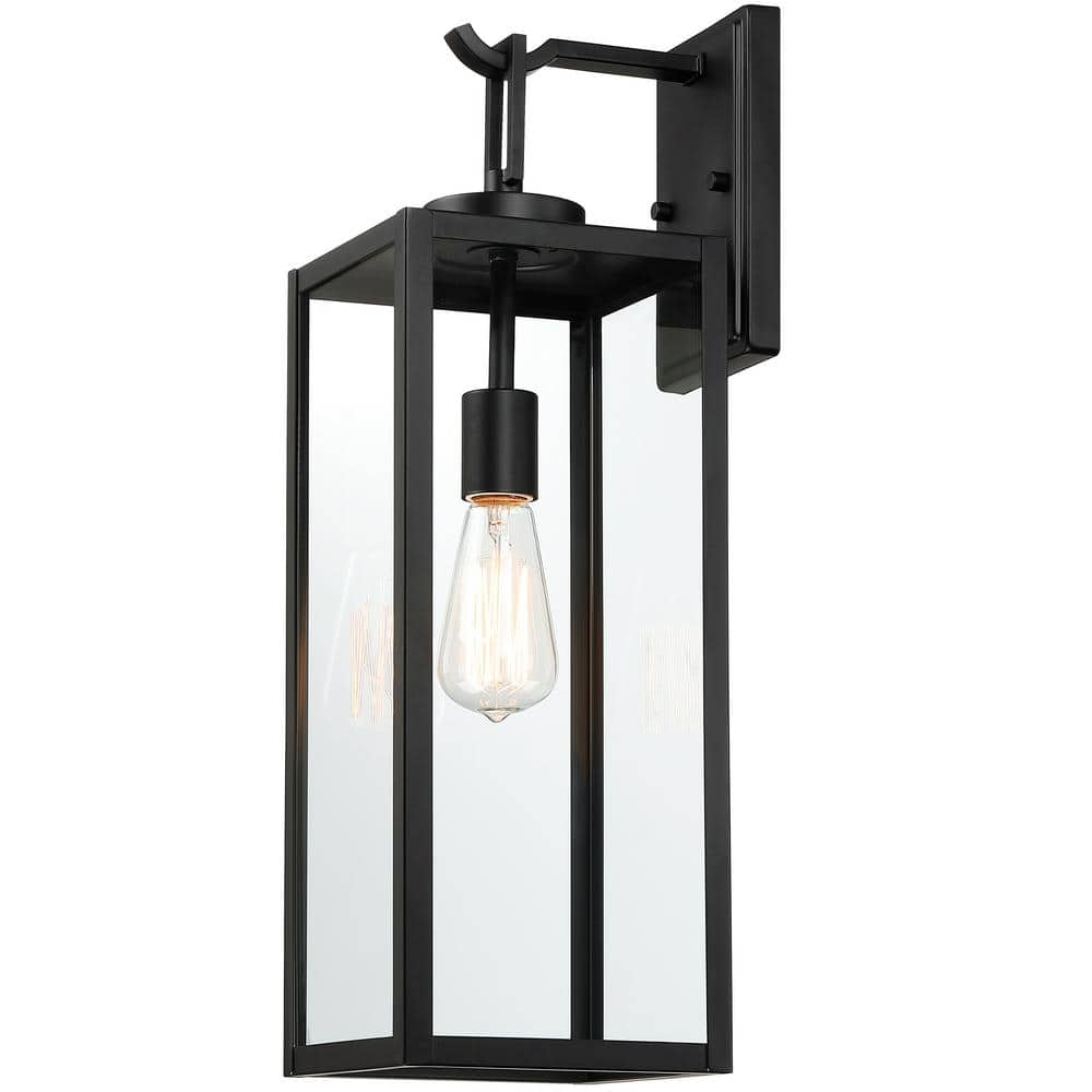 Uixe 22 in.1-Light Matte Black Hardwired Large Outdoor Wall Lantern Sconce Classic Cage with Clear Glass