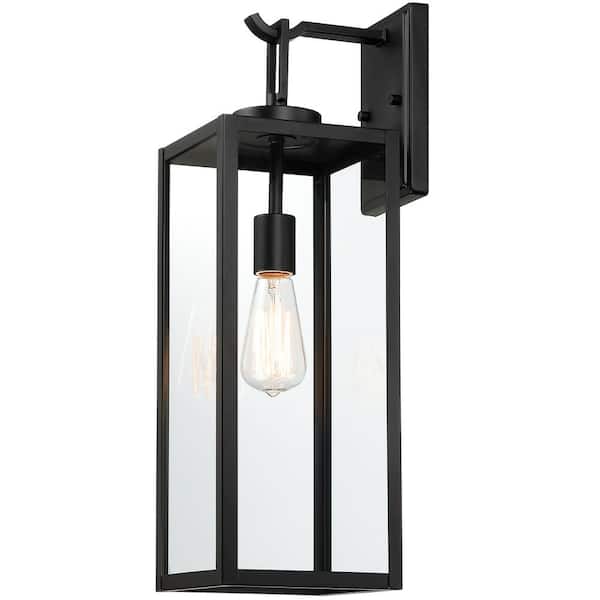 22 in.1-Light Matte Black Hardwired Large Outdoor Wall Lantern Sconce Classic Cage with Clear Glass