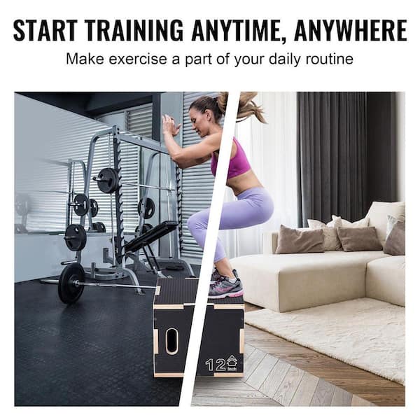 SKYSHALO 3 in. 1 Plyometric Jump Box, 16/14/12 in. Wooden Plyo