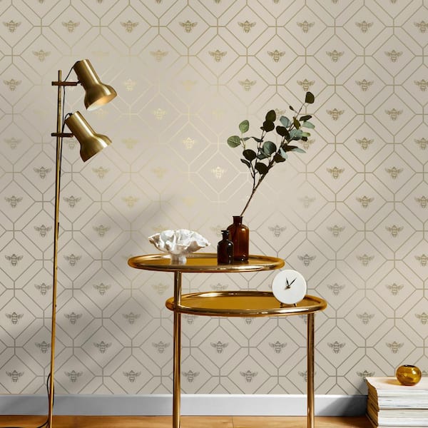 HOLDEN Honeycomb Bee Taupe Metallic Wallpaper 13082 - The Home Depot