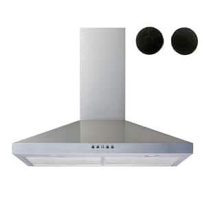 36 in. Convertible Wall Mount Range Hood in Stainless Steel with Push Buttons, Mesh and Charcoal Filters