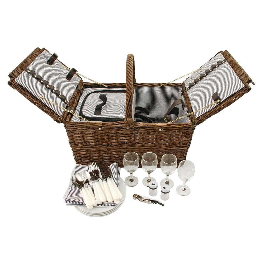 Twine Cape Cod Picnic Basket, Place Settings, Wine Glasses, Corkscrew, Insulated Compartments