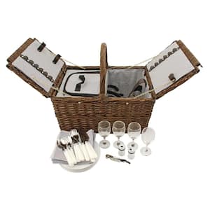 Cape Cod Picnic Basket, Place Settings, Wine Glasses, Corkscrew, Insulated Compartments