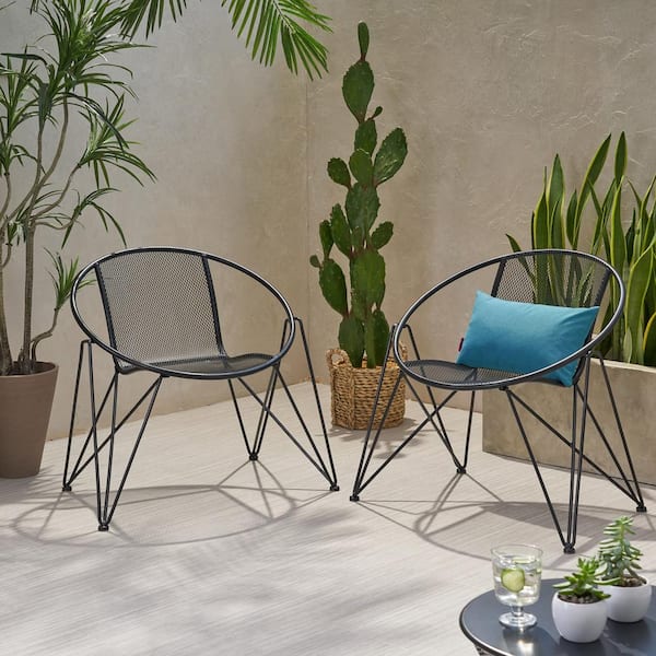 Sudzendf Matte Black Metal Outdoor Bar Stool (2-Pack)