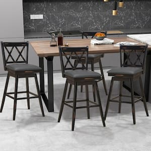 Set of 4 42.5 in. Barstools Swivel Bar Height Chairs with Rubber Wood Legs Black