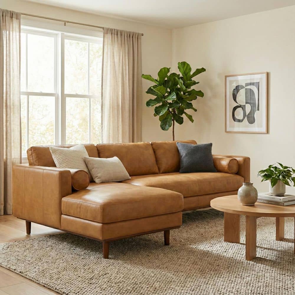 Simpli Home Morrison Mid Century 102 in. Straight Arm Genuine