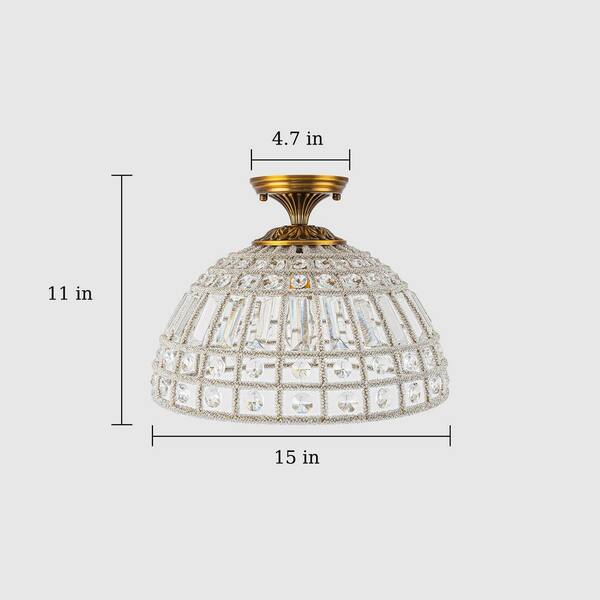 EDISLIVE 1-Light 15 in. Dome Antique Brass Crystal Semi Flush