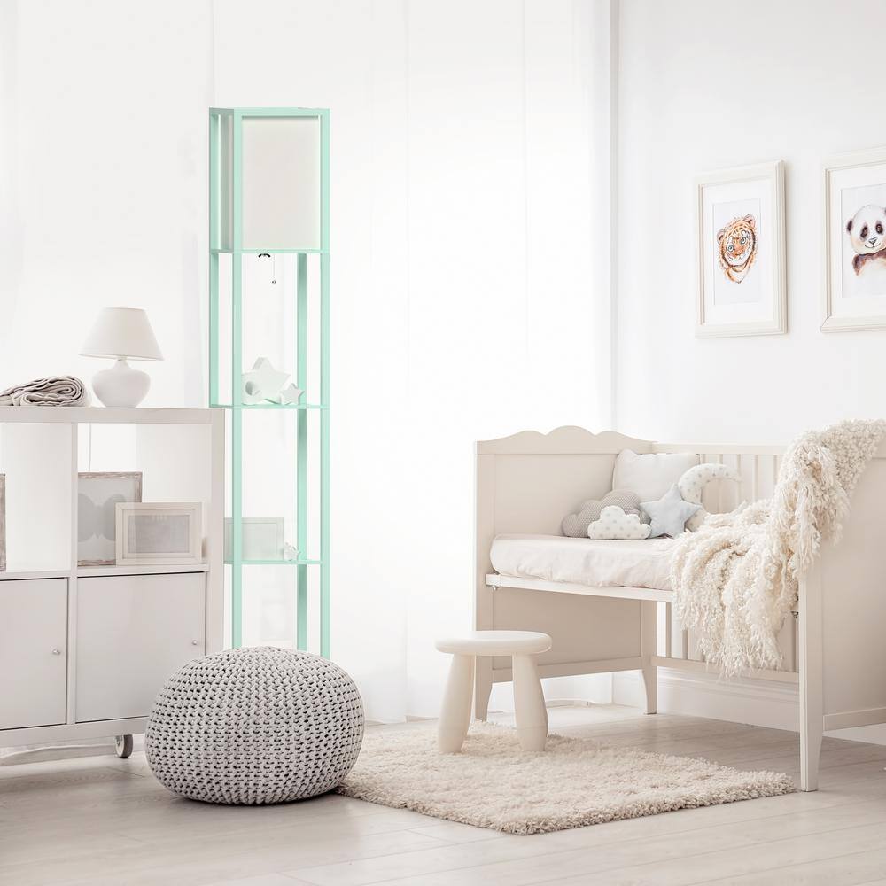 Aqua Painted Three Shelf Floor Lamp with White Shade