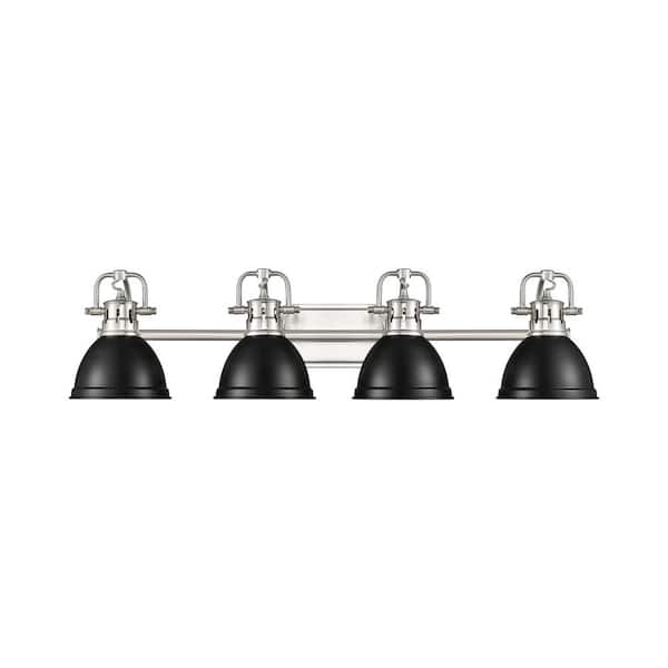 Golden Lighting Duncan 8.25 in. 4-Light Pewter Vanity Light with Black Shade