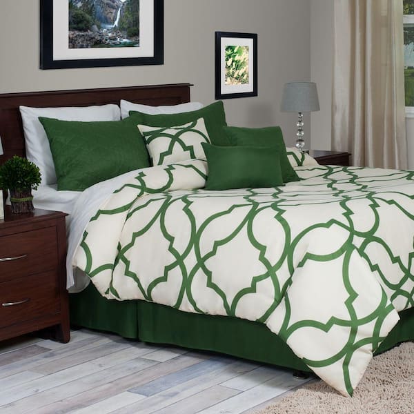 Lavish Home Trellis Green 7-Piece King Comforter Set