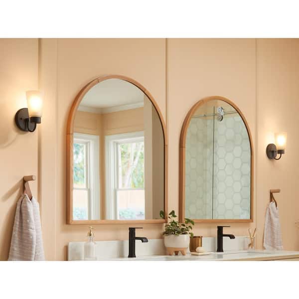 Erma 1-Light Black Bathroom Indoor Wall Sconce Light with Satin Etched Glass Shade