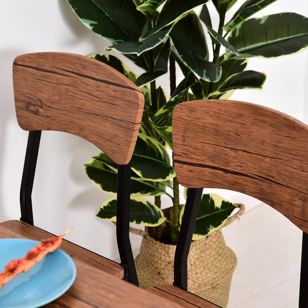Industrial 5-Piece Dining Set with Dark Walnut MDF and Steel