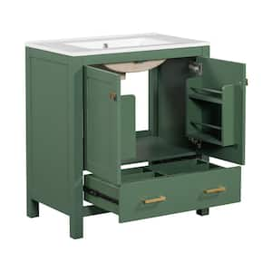 30in.W x 18 in.D x 34 in.H Green Bathroom Vanity Freestanding Single Sink,Soft Closure,Top Ceramic with White Basin