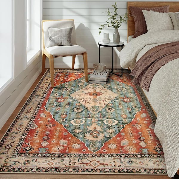 5 X 7 Multi-Colored Geometric Tribal Washable Living Room Bedroom Rug Oriental Soft Dining Room Rugs