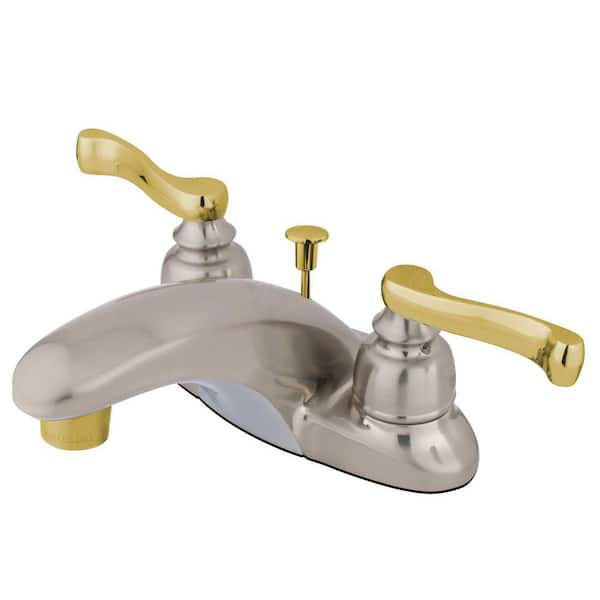 Kingston Brass Royale 4 in. Centerset 2-Handle Bathroom Faucet with Plastic Pop-Up in Brushed Nickel/Polished Brass