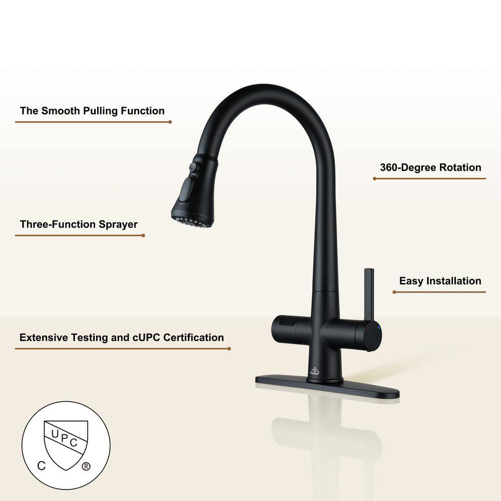 Matte Black Single Handle Pull-Out Sprayer Kitchen Faucet with Digital Display