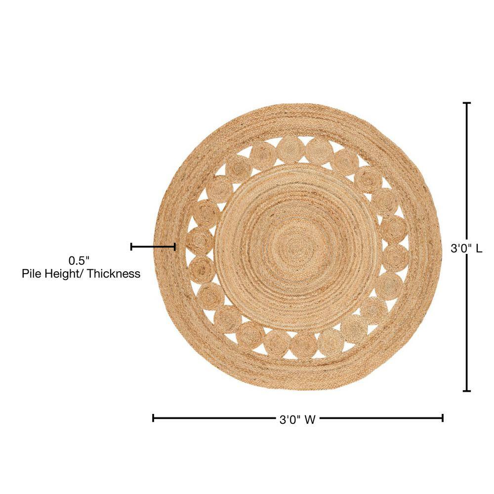 Handmade Natural Jute Round Rug with Intricate Design