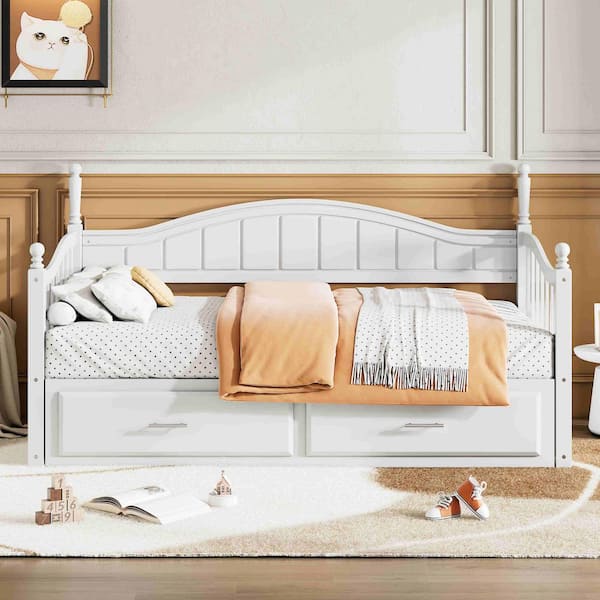 White Twin Daybed with Twin Size Trundle, 2 Storage Drawers