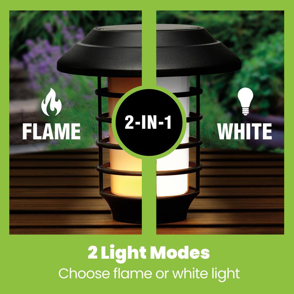 Black Solar LED Pathway Lights with Flickering Flame Effect, 2-Pack